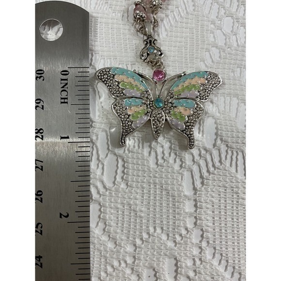 Butterfly Pendant Necklace Multicolor Enamel Rhinestone - Picture 7 of 16
